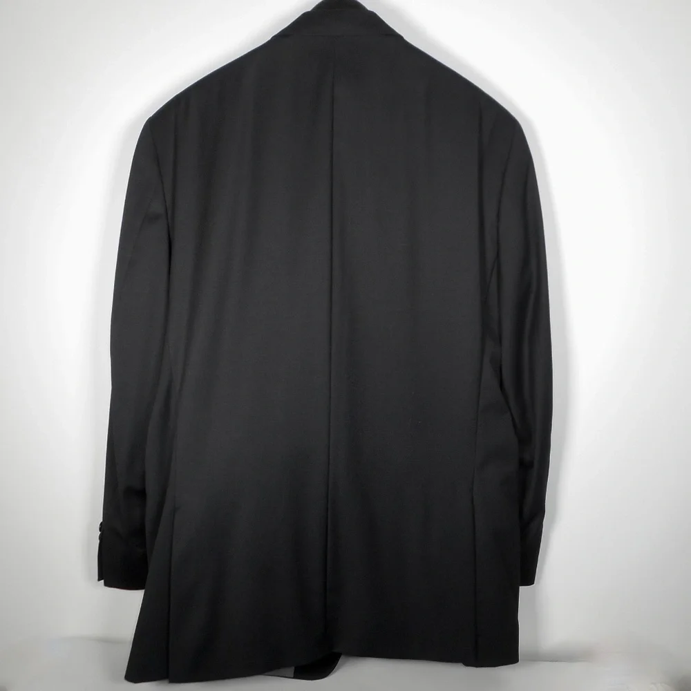 Calvin Klein Mens 43R Solid Black Suit 3 Button 100% Wool 40x30 Pant Flat XLNT
